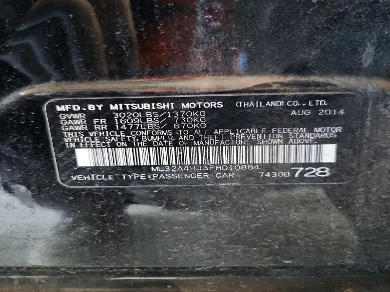 2015 Mitsubishi Mirage მანქანა იყიდება აუქციონზე, vin: ML32A4HJ3FH010884, აუქციონის ნომერი: 66068606