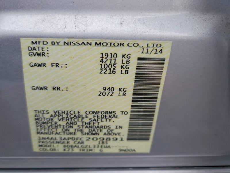 Продажа на аукционе авто 2015 Nissan Altima, vin: 1N4AL3AP0FC209891, номер лота: 64701126