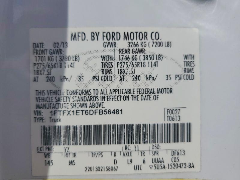 2013 Ford F150 მანქანა იყიდება აუქციონზე, vin: 1FTFX1ET6DFB56481, აუქციონის ნომერი: 64855516