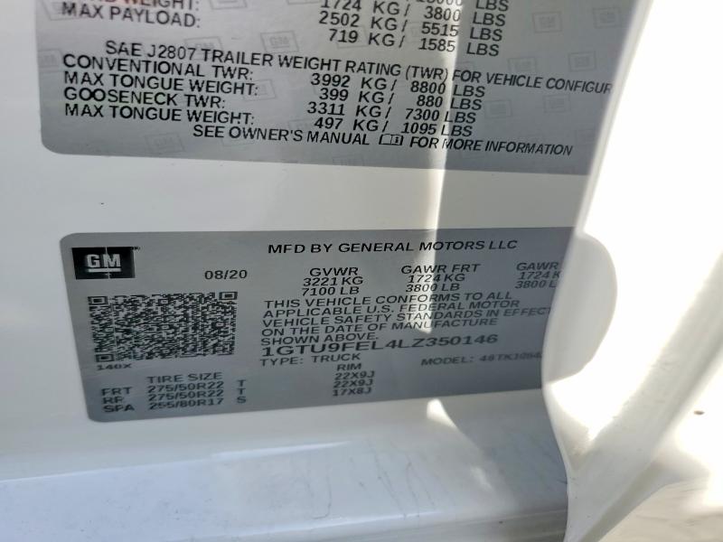 Aukcja sprzedaży 2020 Gmc Sierra, vin: 1GTU9FEL4LZ350146, numer aukcji: 65881276
