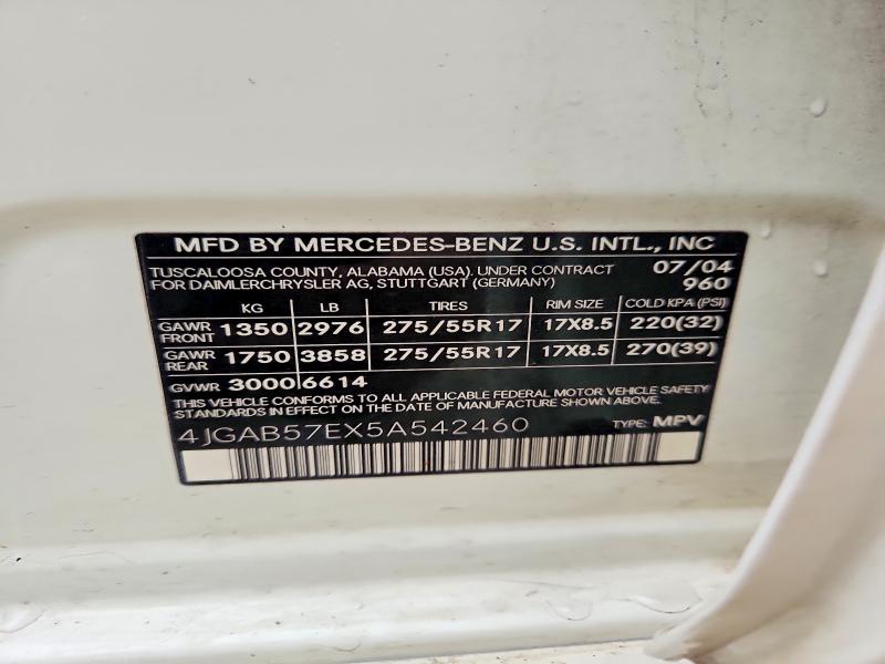 Aukcja sprzedaży 2005 Mercedes-benz Ml, vin: 4JGAB57EX5A542460, numer aukcji: 64493726