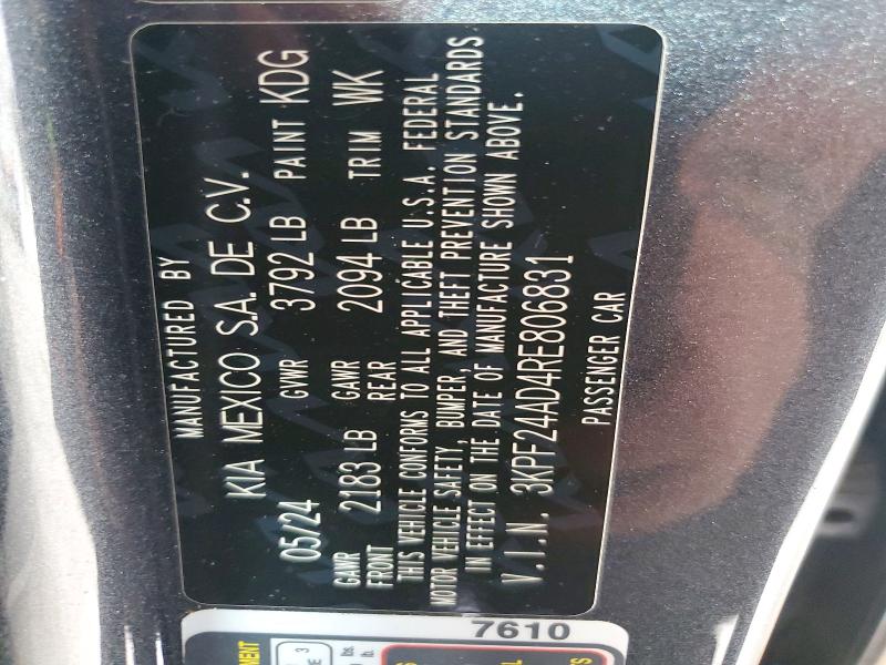 64600666 :رقم المزاد ، 3KPF24AD4RE806831 vin ، 2024 Kia Forte مزاد بيع