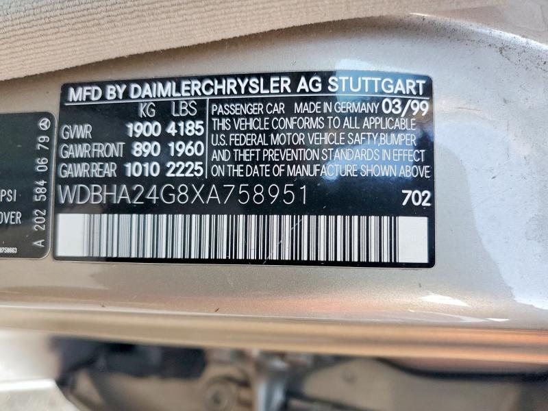 59898746 :رقم المزاد ، WDBHA24G8XA758951 vin ، 1999 Mercedes-benz C مزاد بيع
