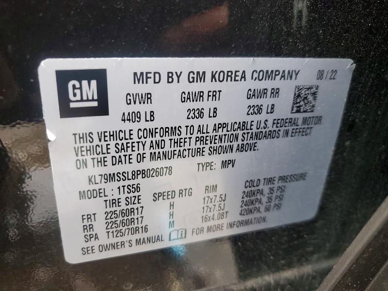 63826646 :رقم المزاد ، KL79MSSL8PB026078 vin ، 2023 Chevrolet Trailblazer مزاد بيع