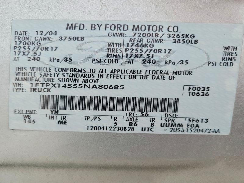 Продажа на аукционе авто 2005 Ford F150, vin: 1FTPX14555NA80685, номер лота: 64822746