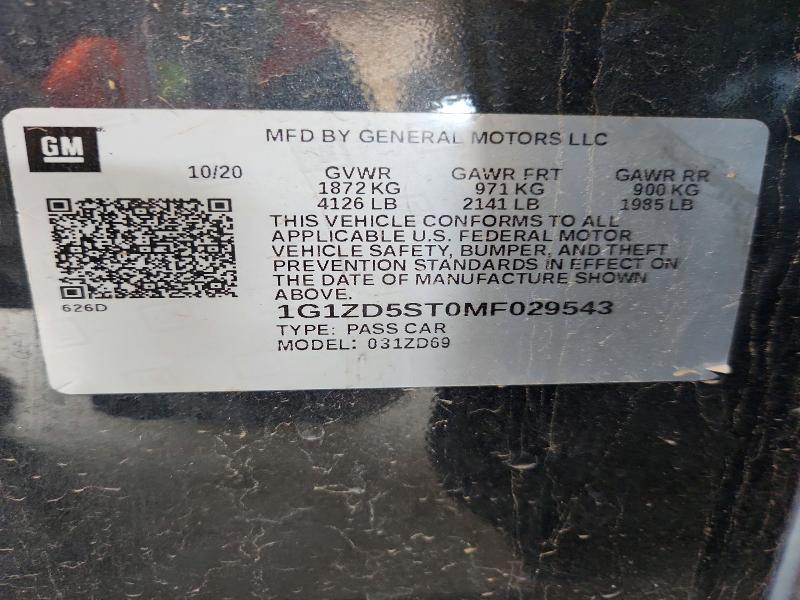 65133756 :رقم المزاد ، 1G1ZD5ST0MF029543 vin ، 2021 Chevrolet Malibu مزاد بيع
