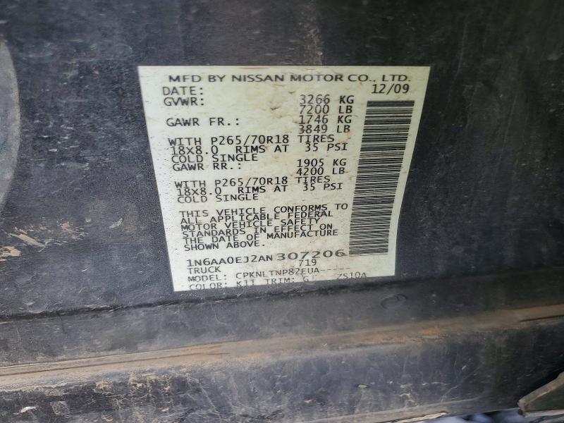 2010 Nissan Titan მანქანა იყიდება აუქციონზე, vin: 1N6AA0EJ2AN307206, აუქციონის ნომერი: 65047276