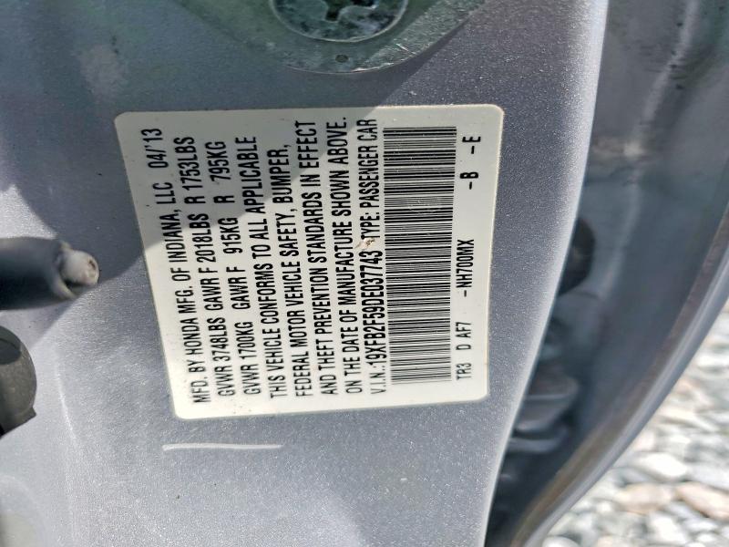 2013 Honda Civic მანქანა იყიდება აუქციონზე, vin: 19XFB2F59DE037743, აუქციონის ნომერი: 64372996
