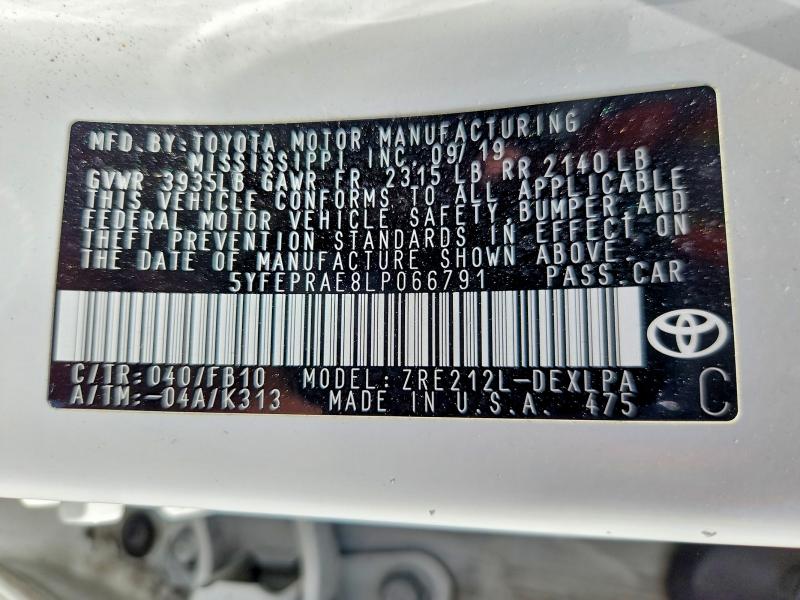 Aukcja sprzedaży 2020 Toyota Corolla, vin: 5YFEPRAE8LP066791, numer aukcji: 67007876