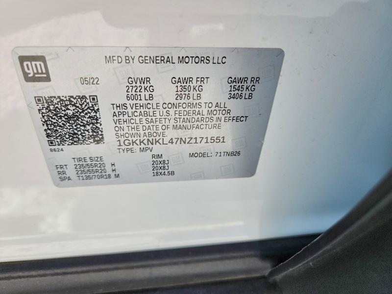 Продаж на аукціоні авто 2022 Gmc Acadia, vin: 1GKKNKL47NZ171551, номер лоту: 65940696