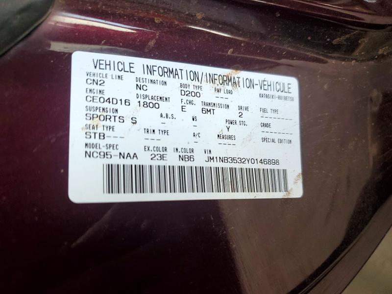 Aukcja sprzedaży 2000 Mazda Mx-5 Miata, vin: JM1NB3532Y0146898, numer aukcji: 65950986