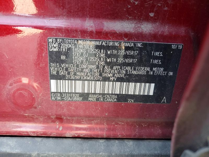 63422736 :رقم المزاد ، 2T3G1RFV3KW083070 vin ، 2019 Toyota Rav4 مزاد بيع