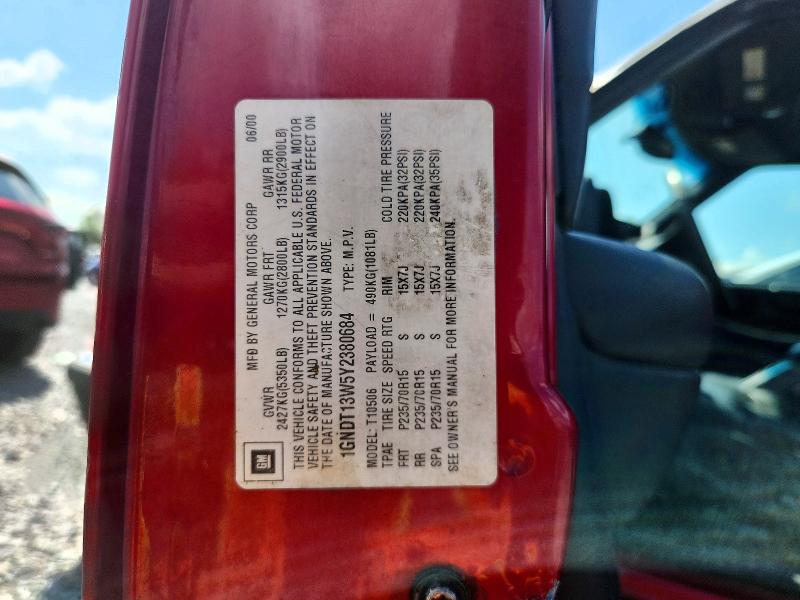 2000 Chevrolet Blazer მანქანა იყიდება აუქციონზე, vin: 1GNDT13W5Y2380684, აუქციონის ნომერი: 66568836
