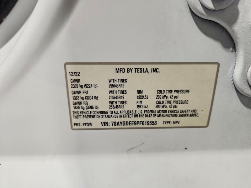 2023 Tesla Model Y მანქანა იყიდება აუქციონზე, vin: 7SAYGDEE9PF619558, აუქციონის ნომერი: 66978526