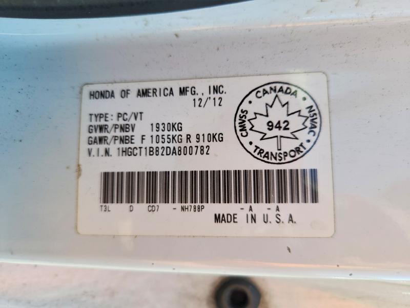 2013 Honda Accord მანქანა იყიდება აუქციონზე, vin: 1HGCT1B82DA800782, აუქციონის ნომერი: 85629085