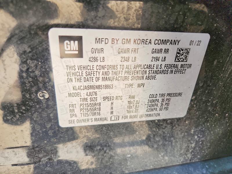 2022 Buick Encore მანქანა იყიდება აუქციონზე, vin: KL4CJASM6NB518863, აუქციონის ნომერი: 67189046