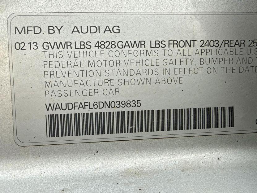 Продаж на аукціоні авто 2013 Audi A4, vin: WAUDFAFL6DN039835, номер лоту: 65900346