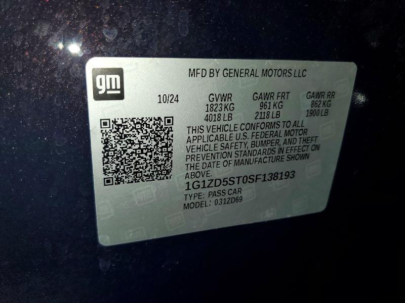 65026916 :رقم المزاد ، 1G1ZD5ST0SF138193 vin ، 2025 Chevrolet Malibu مزاد بيع