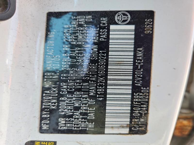 2006 Toyota Camry მანქანა იყიდება აუქციონზე, vin: 4T1BE32K16U690221, აუქციონის ნომერი: 64396436