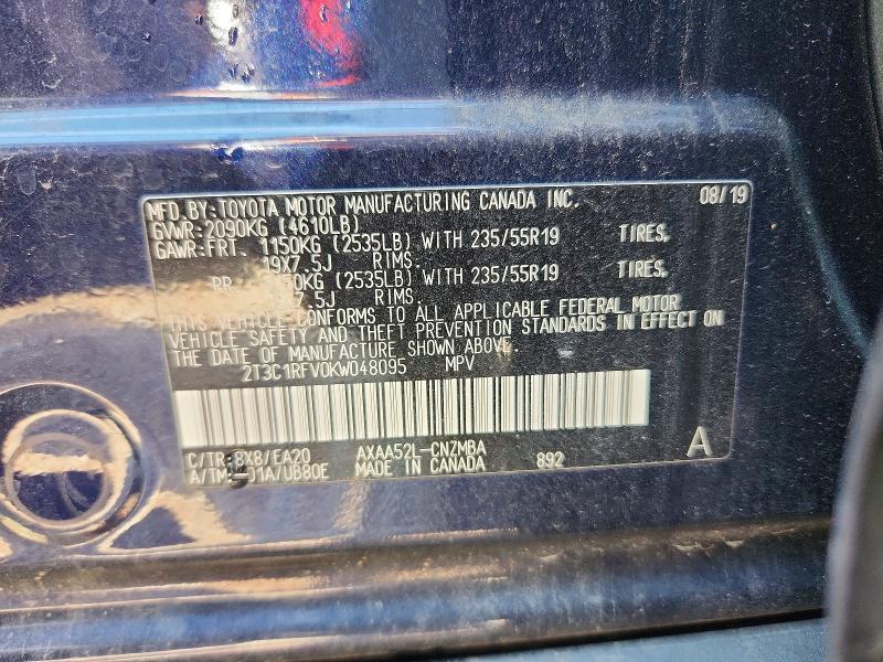 Aukcja sprzedaży 2019 Toyota Rav4, vin: 2T3C1RFV0KW048095, numer aukcji: 65658246