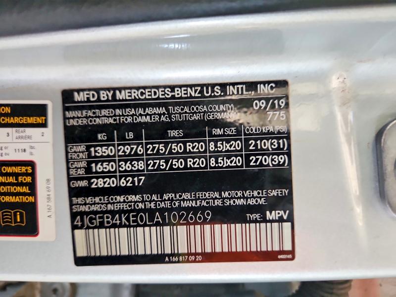 Aukcja sprzedaży 2020 Mercedes-benz Gle, vin: 4JGFB4KE0LA102669, numer aukcji: 66017706