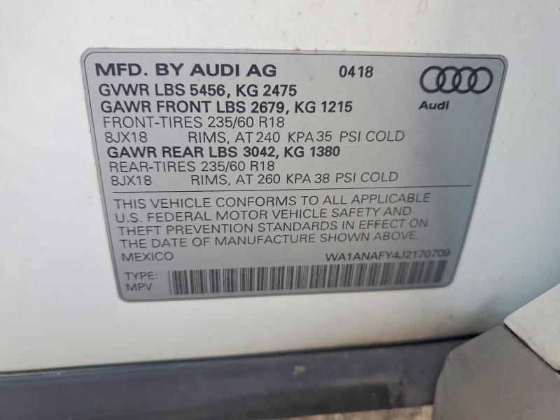 Aukcja sprzedaży 2018 Audi Q5, vin: WA1ANAFY4J2170709, numer aukcji: 64579266