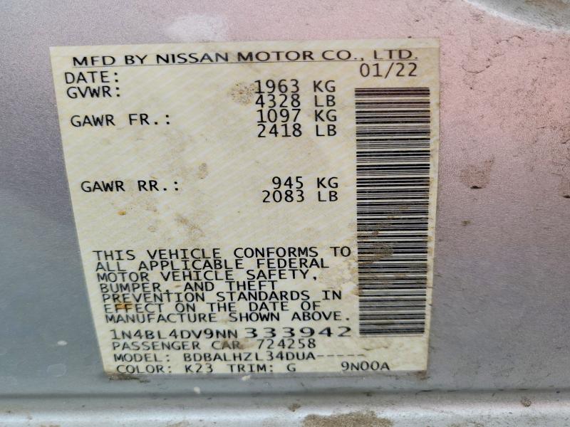 66484596 :رقم المزاد ، 1N4BL4DV9NN333942 vin ، 2022 Nissan Altima مزاد بيع
