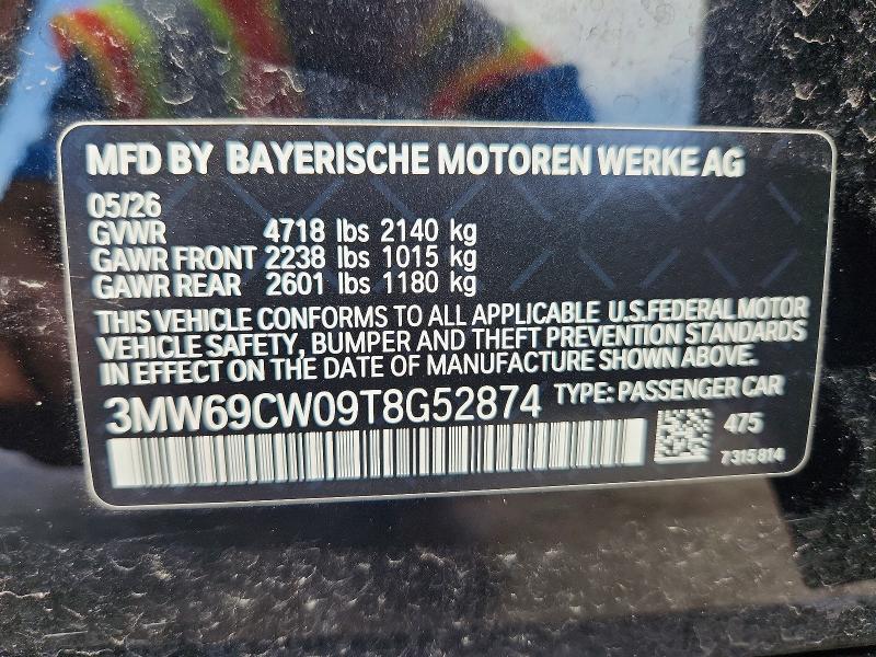 2026 Bmw 330i მანქანა იყიდება აუქციონზე, vin: 3MW69CW09T8G52874, აუქციონის ნომერი: 66091406