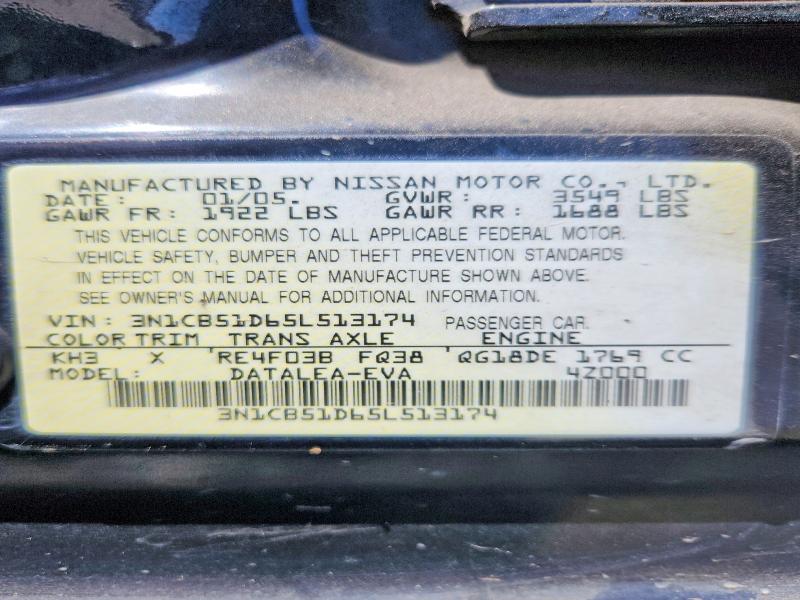 65048326 :رقم المزاد ، 3N1CB51D65L513174 vin ، 2005 Nissan Sentra مزاد بيع