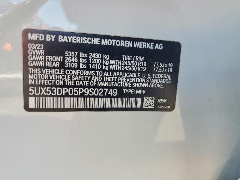 2023 Bmw X3 მანქანა იყიდება აუქციონზე, vin: 5UX53DP05P9S02749, აუქციონის ნომერი: 63806516