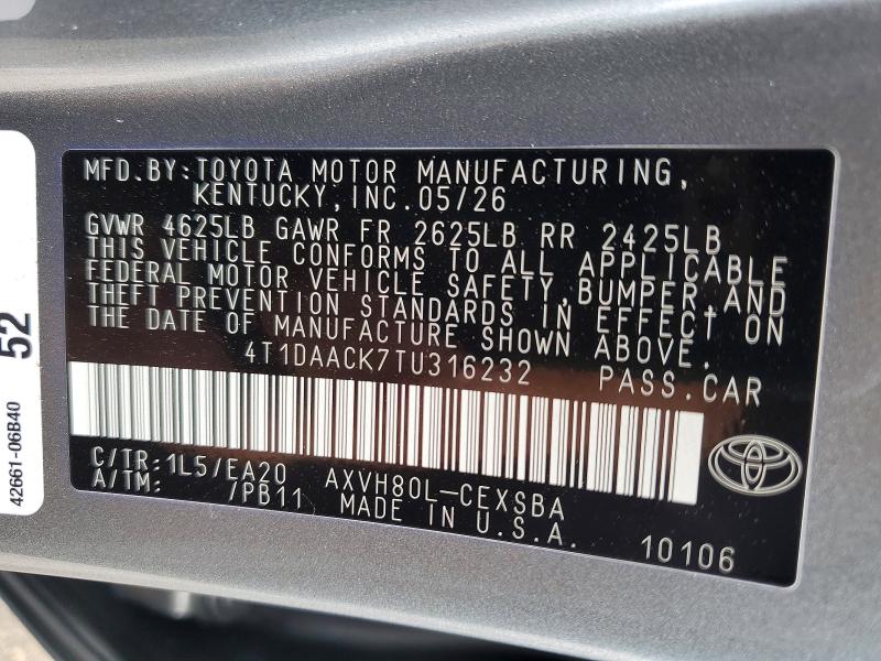 66698656 :رقم المزاد ، 4T1DAACK7TU316232 vin ، 2026 Toyota Camry مزاد بيع