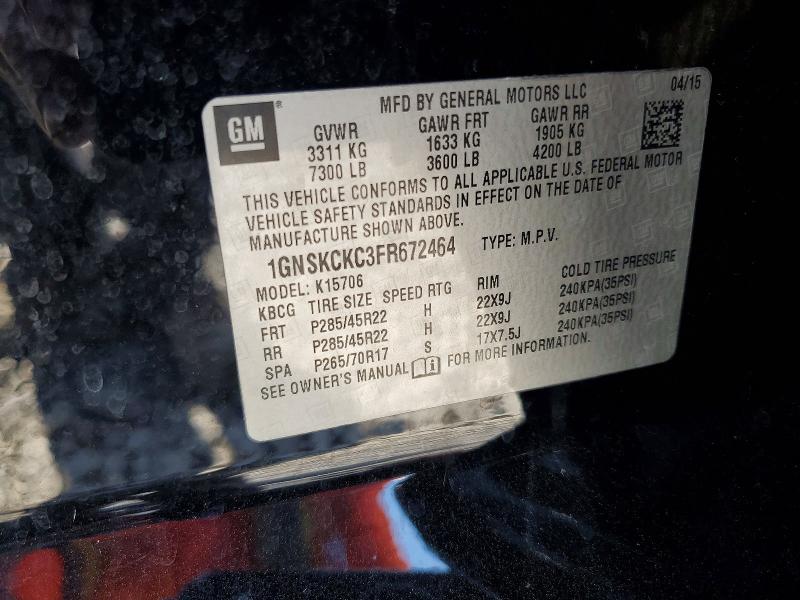 2015 Chevrolet Tahoe მანქანა იყიდება აუქციონზე, vin: 1GNSKCKC3FR672464, აუქციონის ნომერი: 66563316