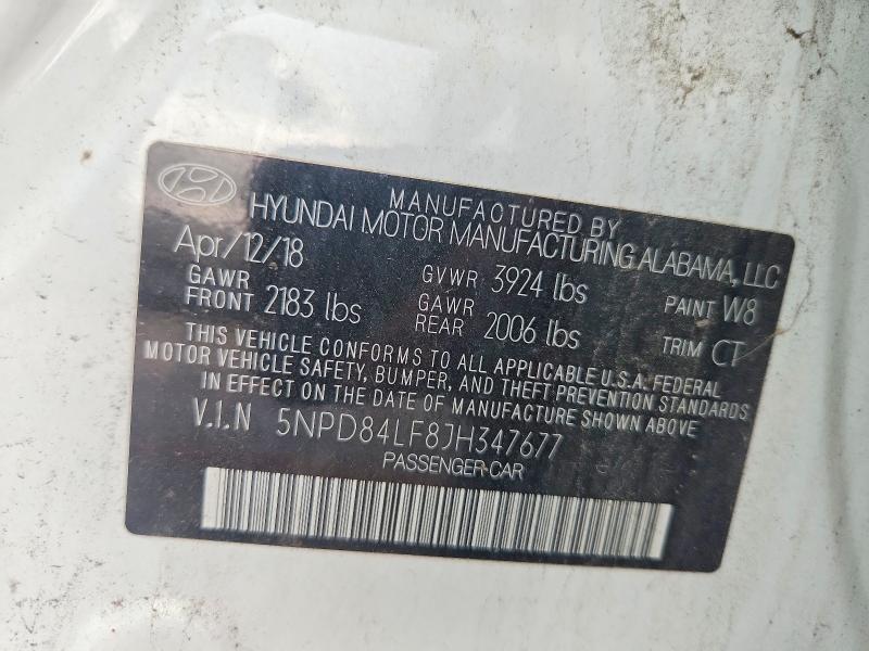 Продаж на аукціоні авто 2018 Hyundai Elantra, vin: 5NPD84LF8JH347677, номер лоту: 64936156