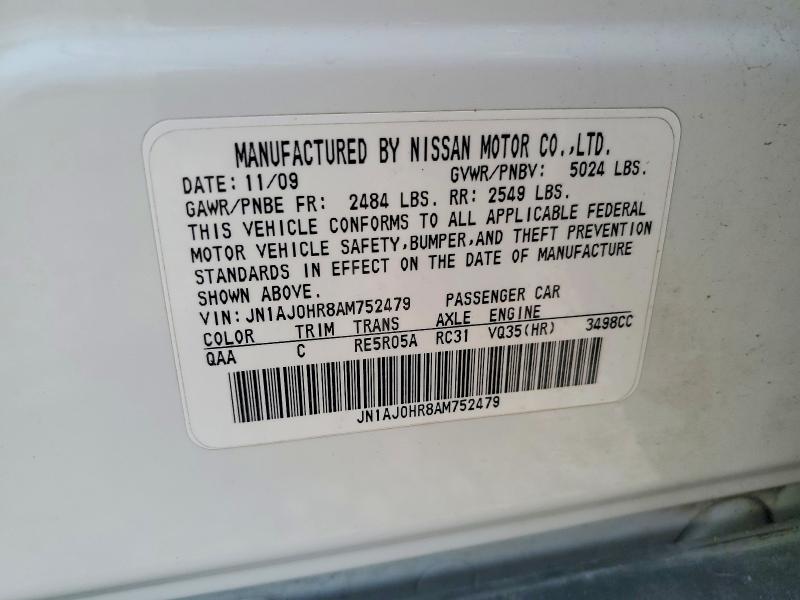 Aukcja sprzedaży 2010 Infiniti Ex35, vin: JN1AJ0HR8AM752479, numer aukcji: 63988706