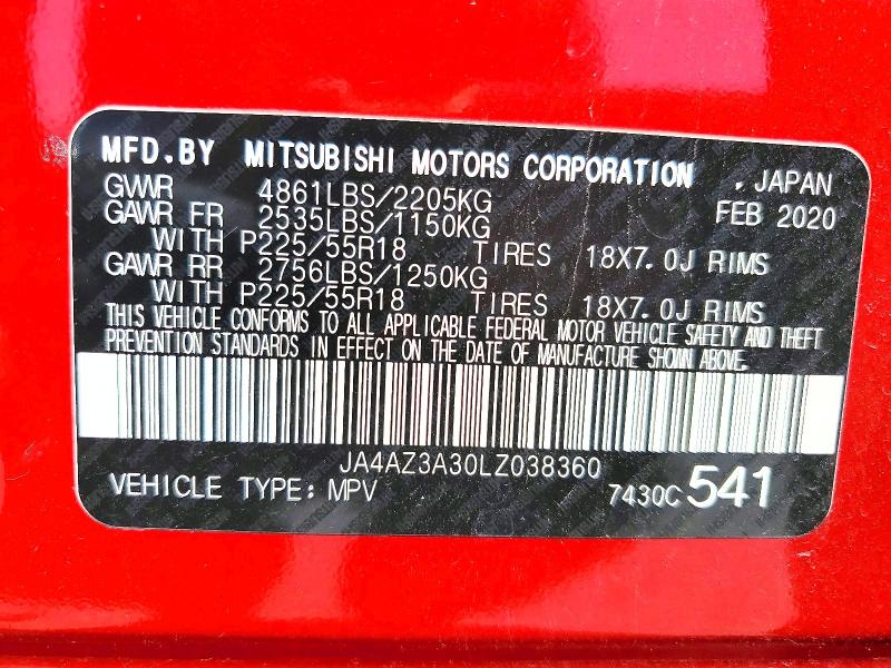 Aukcja sprzedaży 2020 Mitsubishi Outlander, vin: JA4AZ3A30LZ038360, numer aukcji: 64691396