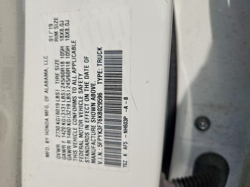 Aukcja sprzedaży 2019 Honda Ridgeline, vin: 5FPYK3F76KB029596, numer aukcji: 66733356