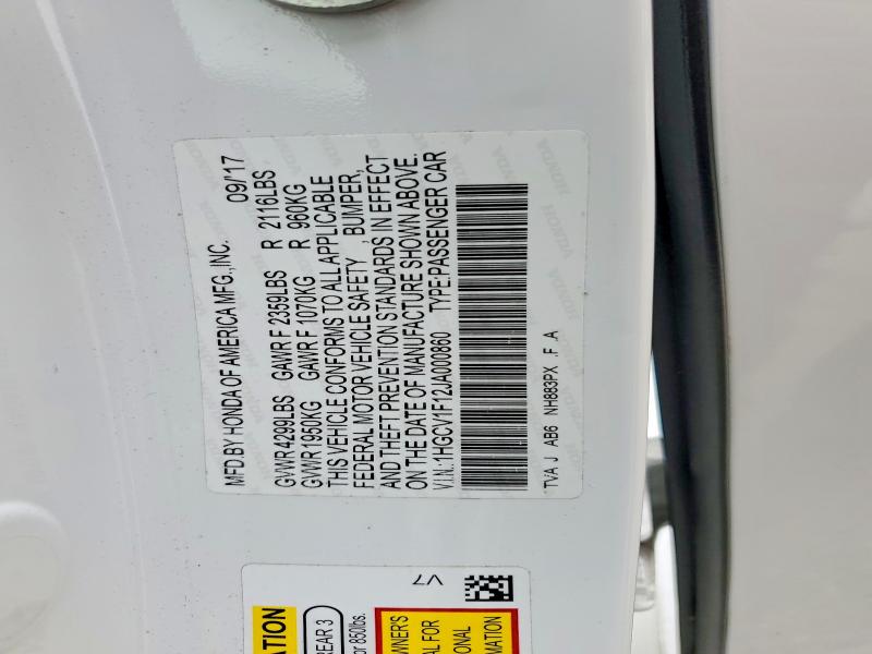 2018 Honda Accord მანქანა იყიდება აუქციონზე, vin: 1HGCV1F12JA000860, აუქციონის ნომერი: 66269776