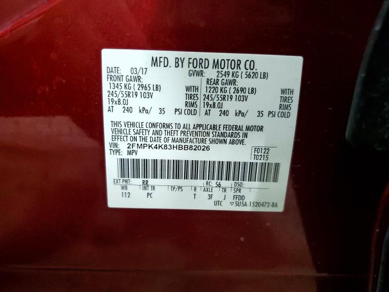 Aukcja sprzedaży 2017 Ford Edge, vin: 2FMPK4K83HBB82026, numer aukcji: 64160316