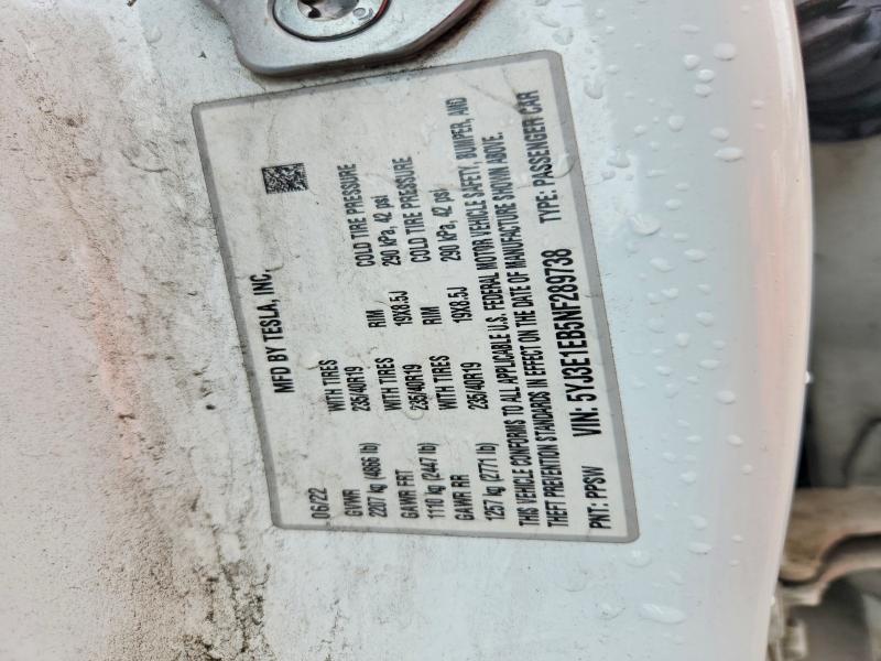 65029966 :رقم المزاد ، 5YJ3E1EB5NF289738 vin ، 2022 Tesla Model 3 مزاد بيع