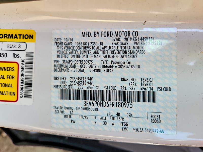 67265896 :رقم المزاد ، 3FA6P0HD5FR180975 vin ، 2015 Ford Fusion مزاد بيع