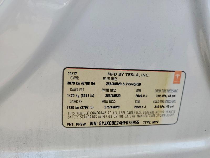 Продаж на аукціоні авто 2017 Tesla Model X, vin: 5YJXCBE24HF075955, номер лоту: 66119476