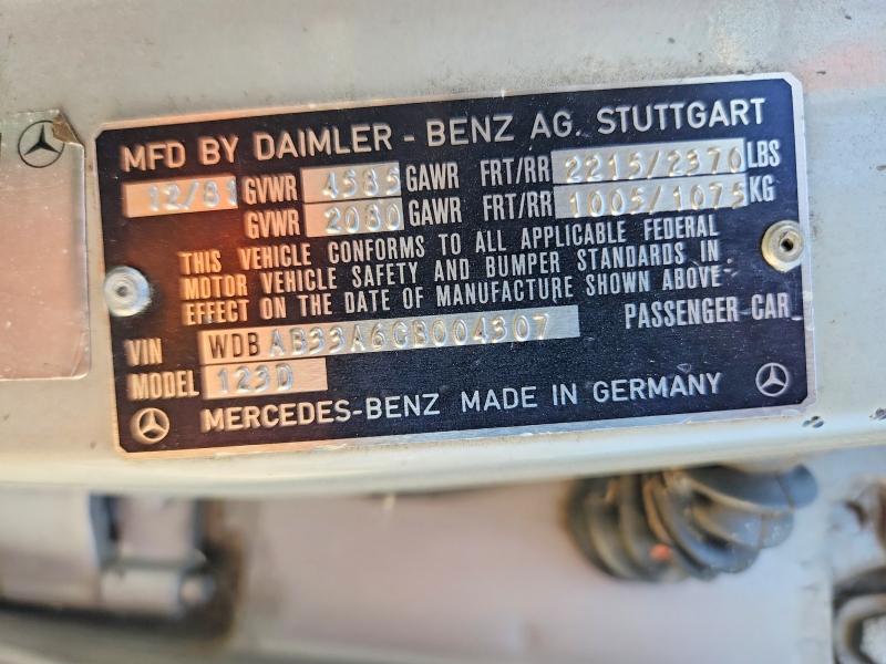 Продаж на аукціоні авто 1982 Mercedes-benz 300 D, vin: WDBAB33A6CB004307, номер лоту: 63917386