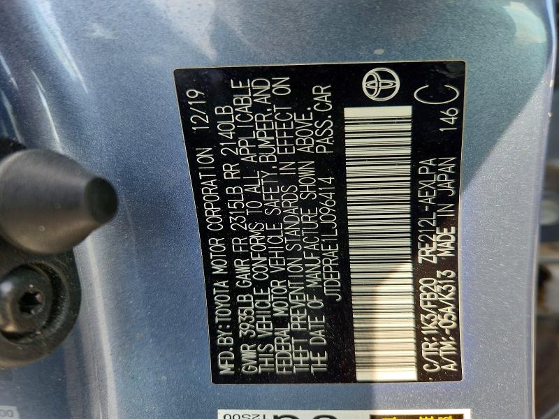 64995406 :رقم المزاد ، JTDEPRAE1LJ096414 vin ، 2020 Toyota Corolla مزاد بيع