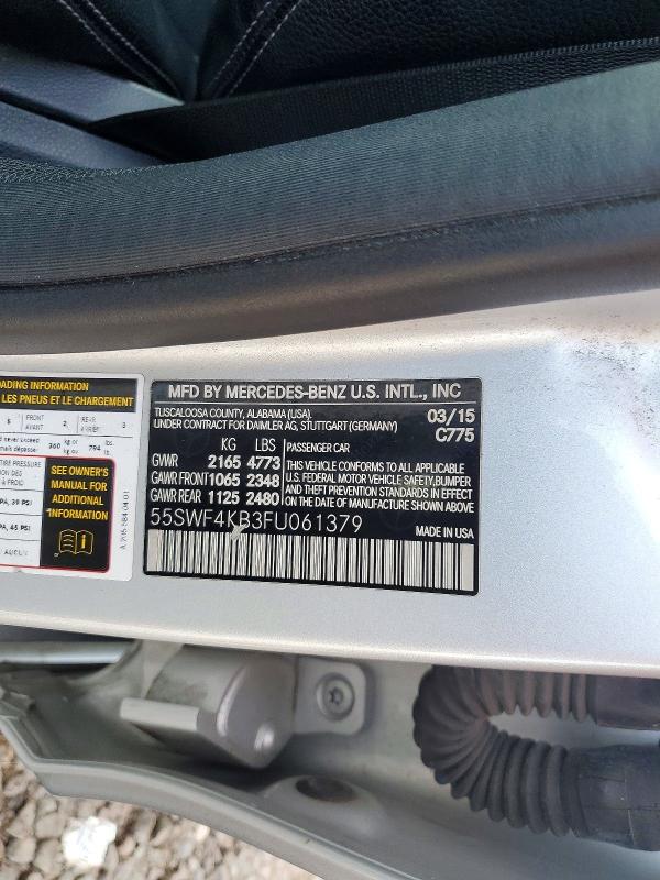 66637166 :رقم المزاد ، 55SWF4KB3FU061379 vin ، 2015 Mercedes-benz C مزاد بيع
