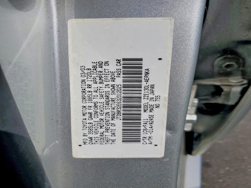 63733716 :رقم المزاد ، JTDBR32E632012025 vin ، 2003 Toyota Corolla مزاد بيع