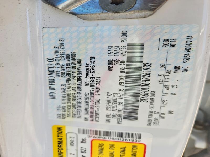 2017 Ford Fusion მანქანა იყიდება აუქციონზე, vin: 3FA6P0LU6HR261932, აუქციონის ნომერი: 63791906