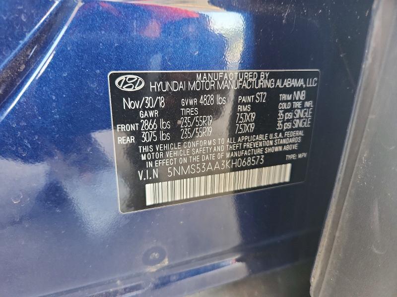 Aukcja sprzedaży 2019 Hyundai Santa Fe, vin: 5NMS53AA3KH068573, numer aukcji: 65933236