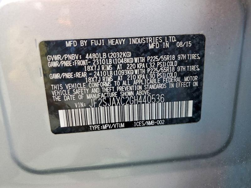 2016 Subaru Forester მანქანა იყიდება აუქციონზე, vin: JF2SJAXC2GH440536, აუქციონის ნომერი: 65930476