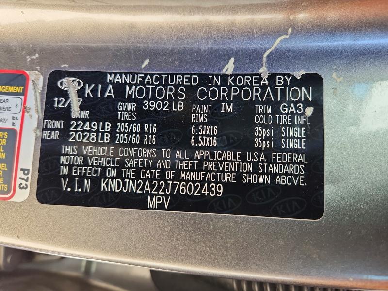 63418956 :رقم المزاد ، KNDJN2A22J7602439 vin ، 2018 Kia Soul مزاد بيع