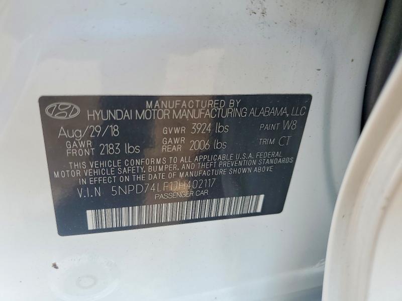 65134266 :رقم المزاد ، 5NPD74LF1JH402117 vin ، 2018 Hyundai Elantra مزاد بيع